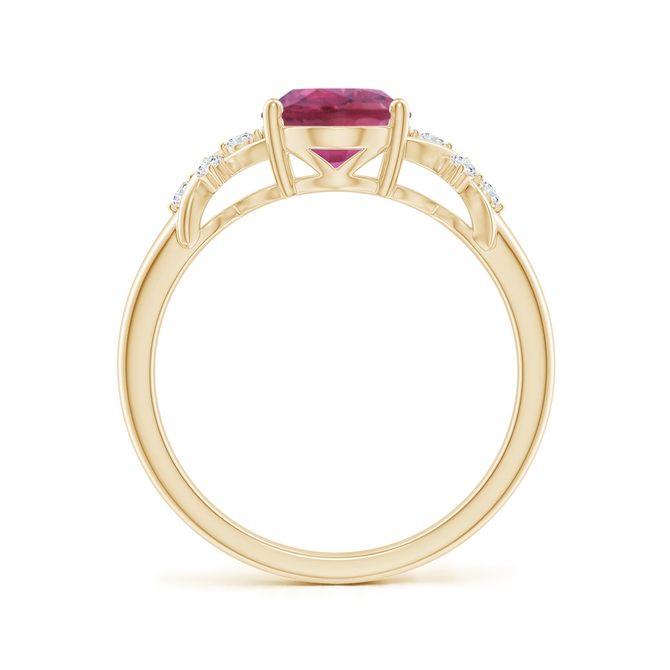 9x7mm AAA Solitaire Oval Pink Tourmaline Criss Cross Ring with Diamonds in Yellow Gold side 199