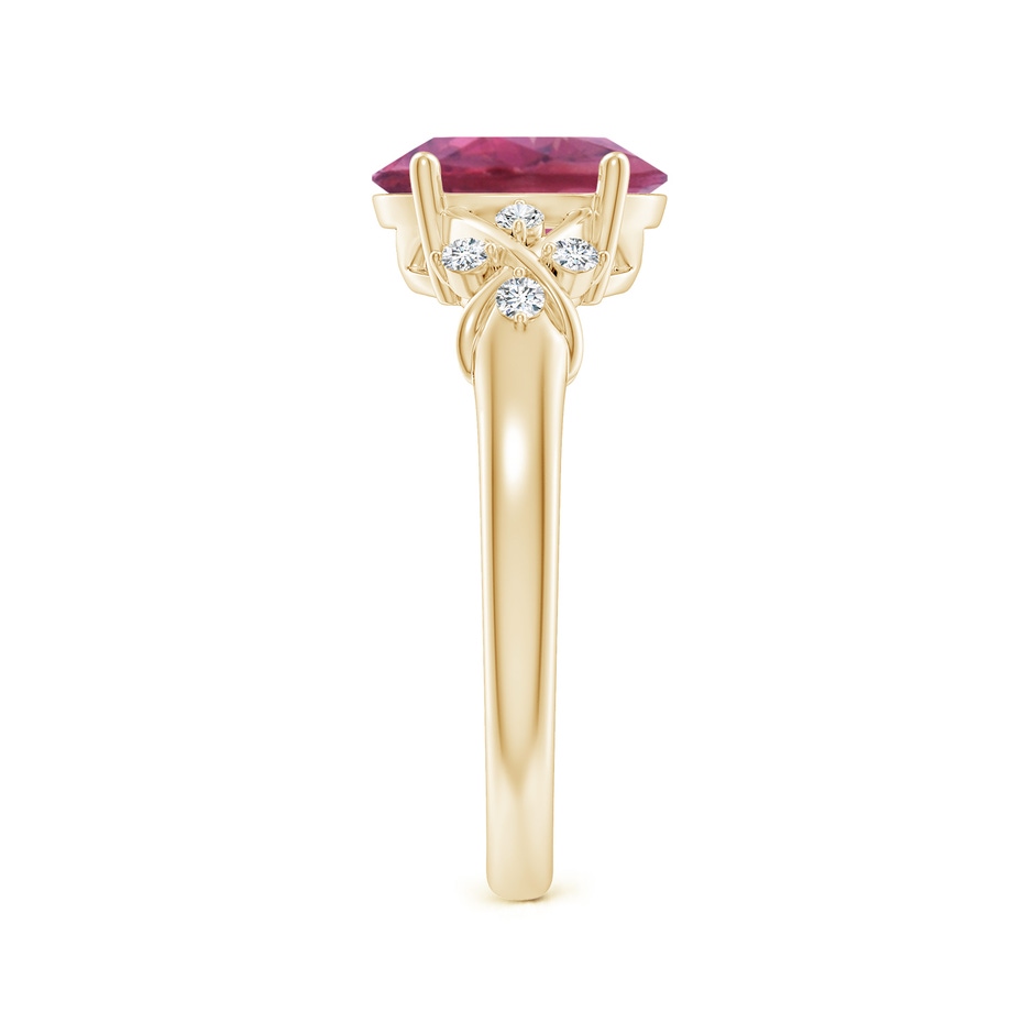 9x7mm AAA Solitaire Oval Pink Tourmaline Criss Cross Ring with Diamonds in Yellow Gold side 299