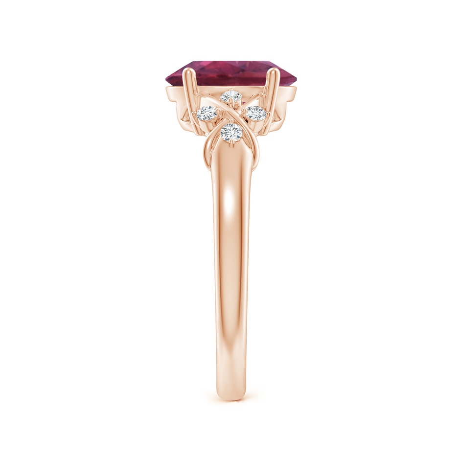 9x7mm AAAA Solitaire Oval Pink Tourmaline Criss Cross Ring with Diamonds in Rose Gold side 299