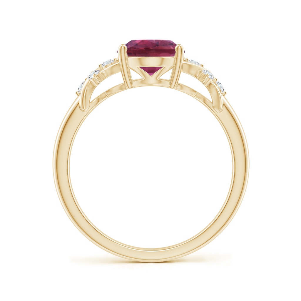 9x7mm AAAA Solitaire Oval Pink Tourmaline Criss Cross Ring with Diamonds in Yellow Gold Side 199