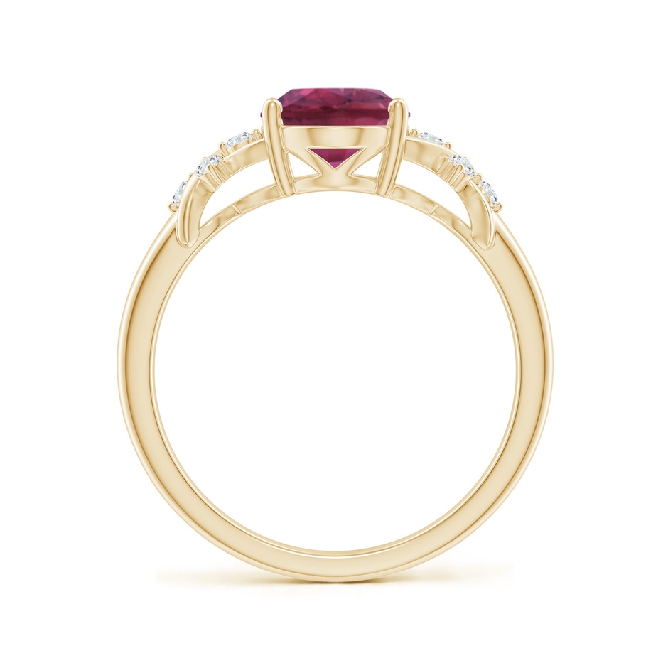 9x7mm AAAA Solitaire Oval Pink Tourmaline Criss Cross Ring with Diamonds in Yellow Gold side 199