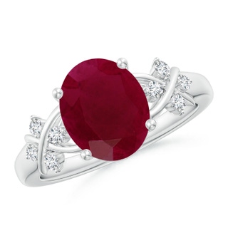 10x8mm A Solitaire Oval Ruby Criss Cross Ring with Diamonds in P950 Platinum