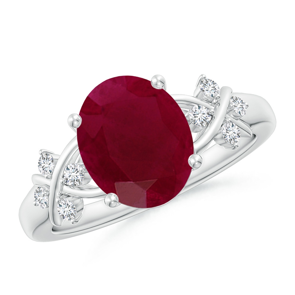 10x8mm A Solitaire Oval Ruby Criss Cross Ring with Diamonds in P950 Platinum 