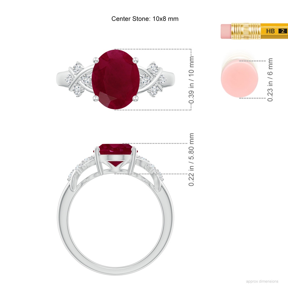 10x8mm A Solitaire Oval Ruby Criss Cross Ring with Diamonds in P950 Platinum ruler
