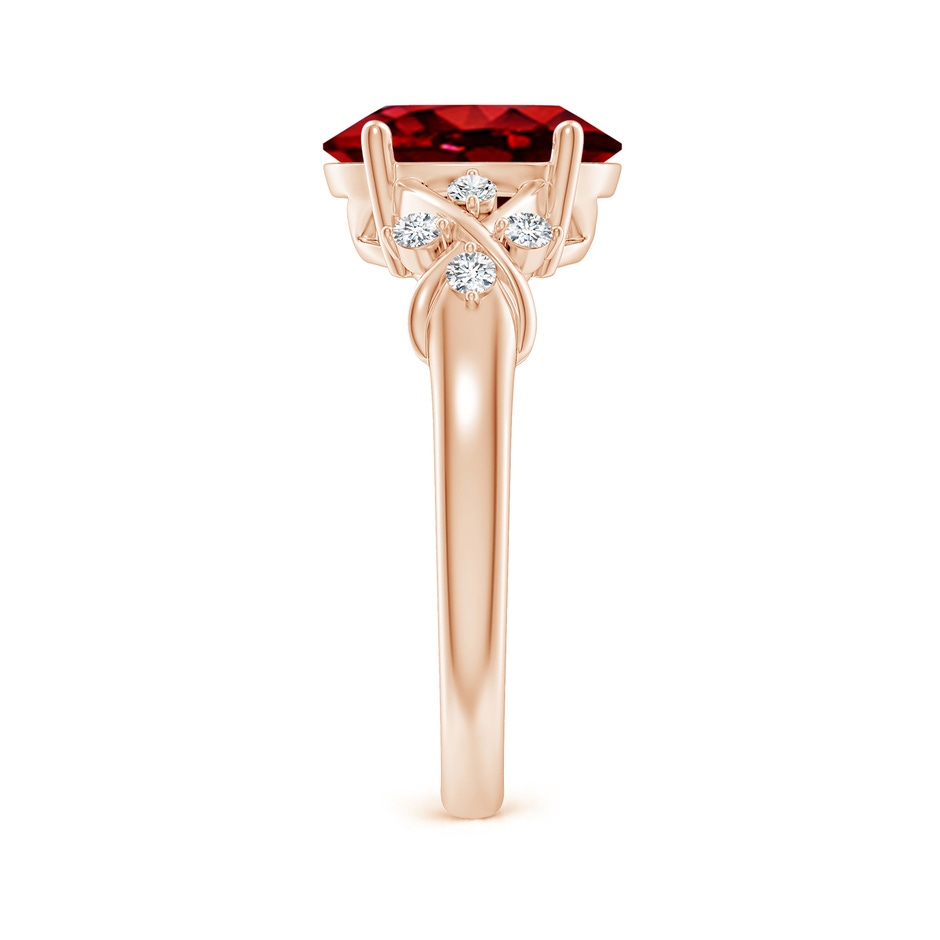 10x8mm AAAA Solitaire Oval Ruby Criss Cross Ring with Diamonds in 9K Rose Gold side 299