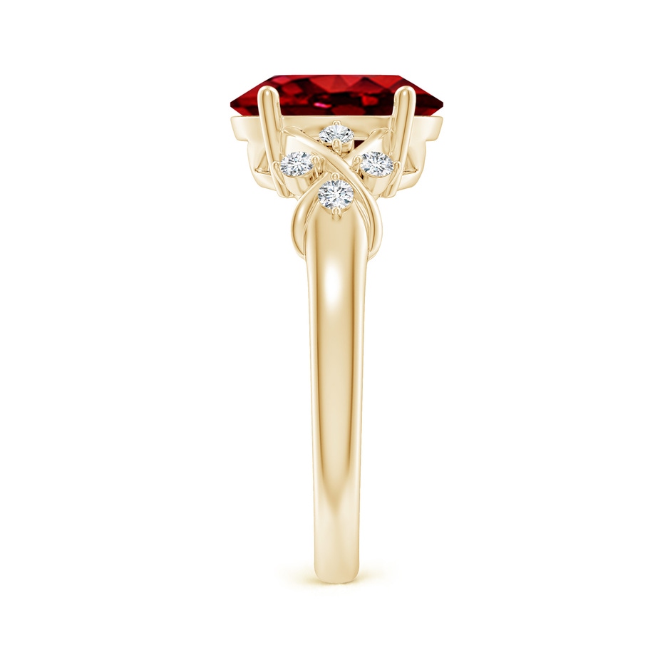 10x8mm AAAA Solitaire Oval Ruby Criss Cross Ring with Diamonds in Yellow Gold side 299