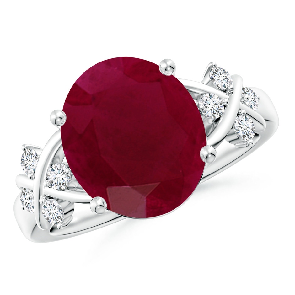 12x10mm A Solitaire Oval Ruby Criss Cross Ring with Diamonds in P950 Platinum 