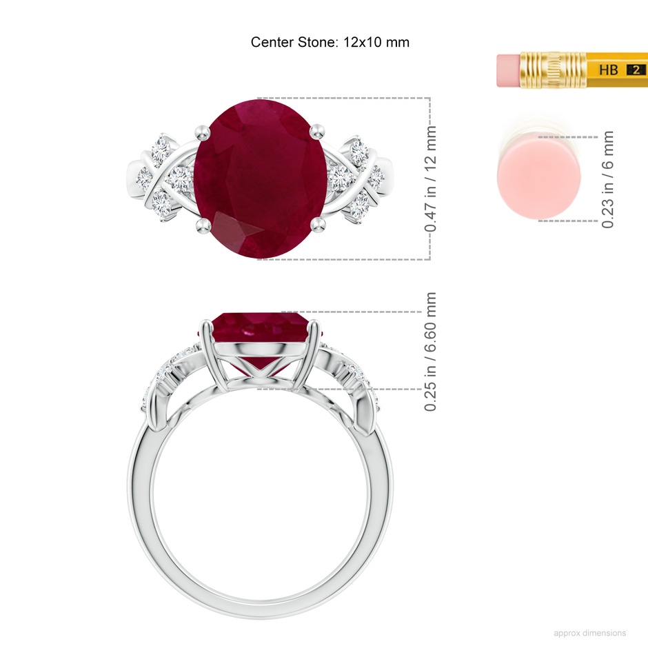 12x10mm A Solitaire Oval Ruby Criss Cross Ring with Diamonds in P950 Platinum ruler
