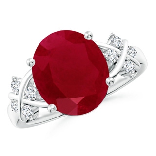 12x10mm AA Solitaire Oval Ruby Criss Cross Ring with Diamonds in P950 Platinum