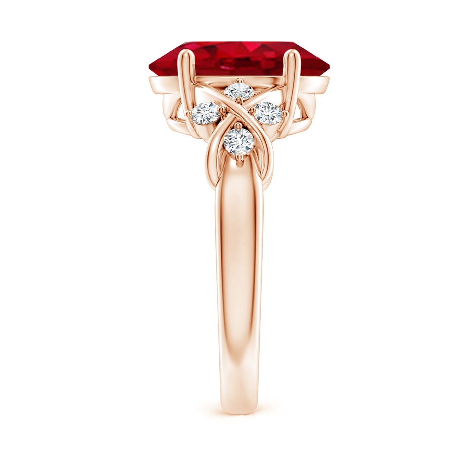 12x10mm AAA Solitaire Oval Ruby Criss Cross Ring with Diamonds in Rose Gold side 299