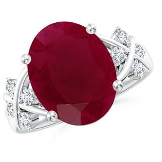 14x10mm A Solitaire Oval Ruby Criss Cross Ring with Diamonds in P950 Platinum