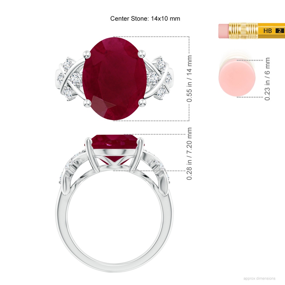 14x10mm A Solitaire Oval Ruby Criss Cross Ring with Diamonds in P950 Platinum ruler