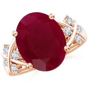 14x10mm A Solitaire Oval Ruby Criss Cross Ring with Diamonds in Rose Gold