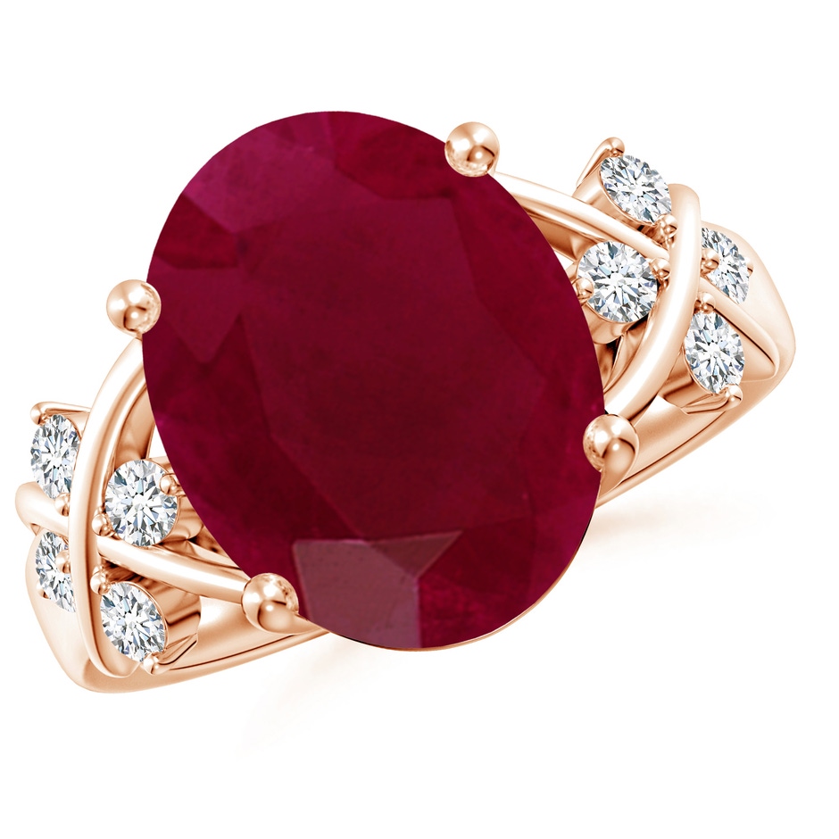 14x10mm A Solitaire Oval Ruby Criss Cross Ring with Diamonds in Rose Gold 