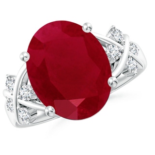 14x10mm AA Solitaire Oval Ruby Criss Cross Ring with Diamonds in P950 Platinum