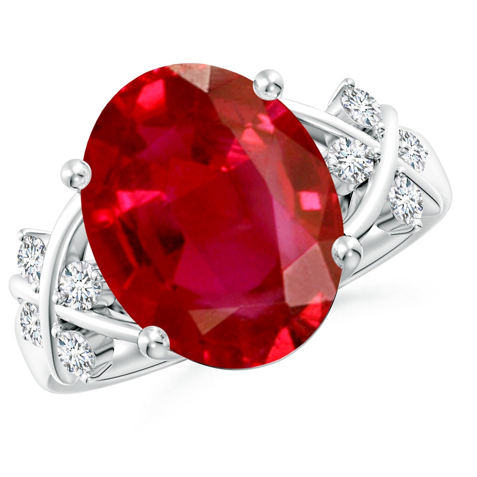 14x10mm AAA Solitaire Oval Ruby Criss Cross Ring with Diamonds in P950 Platinum 