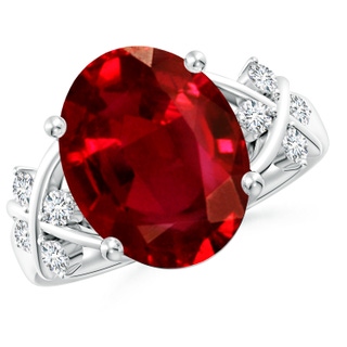 14x10mm AAAA Solitaire Oval Ruby Criss Cross Ring with Diamonds in P950 Platinum