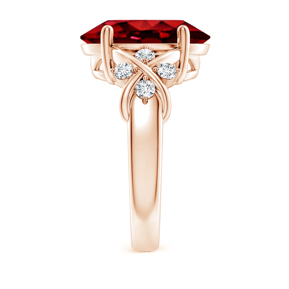 14x10mm AAAA Solitaire Oval Ruby Criss Cross Ring with Diamonds in Rose Gold side 299