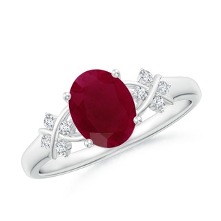 8x6mm A Solitaire Oval Ruby Criss Cross Ring with Diamonds in P950 Platinum
