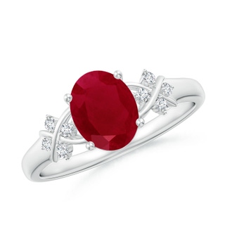 8x6mm AA Solitaire Oval Ruby Criss Cross Ring with Diamonds in P950 Platinum