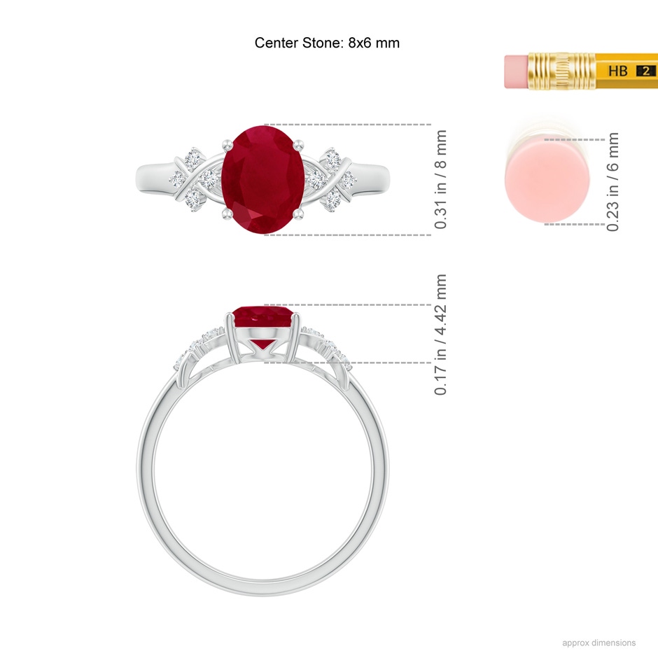 8x6mm AA Solitaire Oval Ruby Criss Cross Ring with Diamonds in White Gold ruler