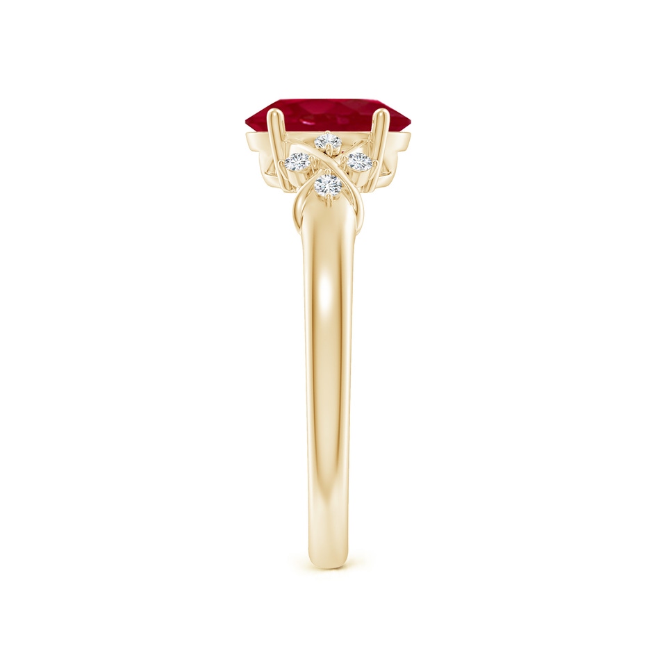 8x6mm AA Solitaire Oval Ruby Criss Cross Ring with Diamonds in Yellow Gold side 299