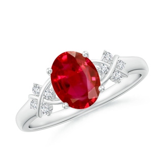8x6mm AAA Solitaire Oval Ruby Criss Cross Ring with Diamonds in P950 Platinum