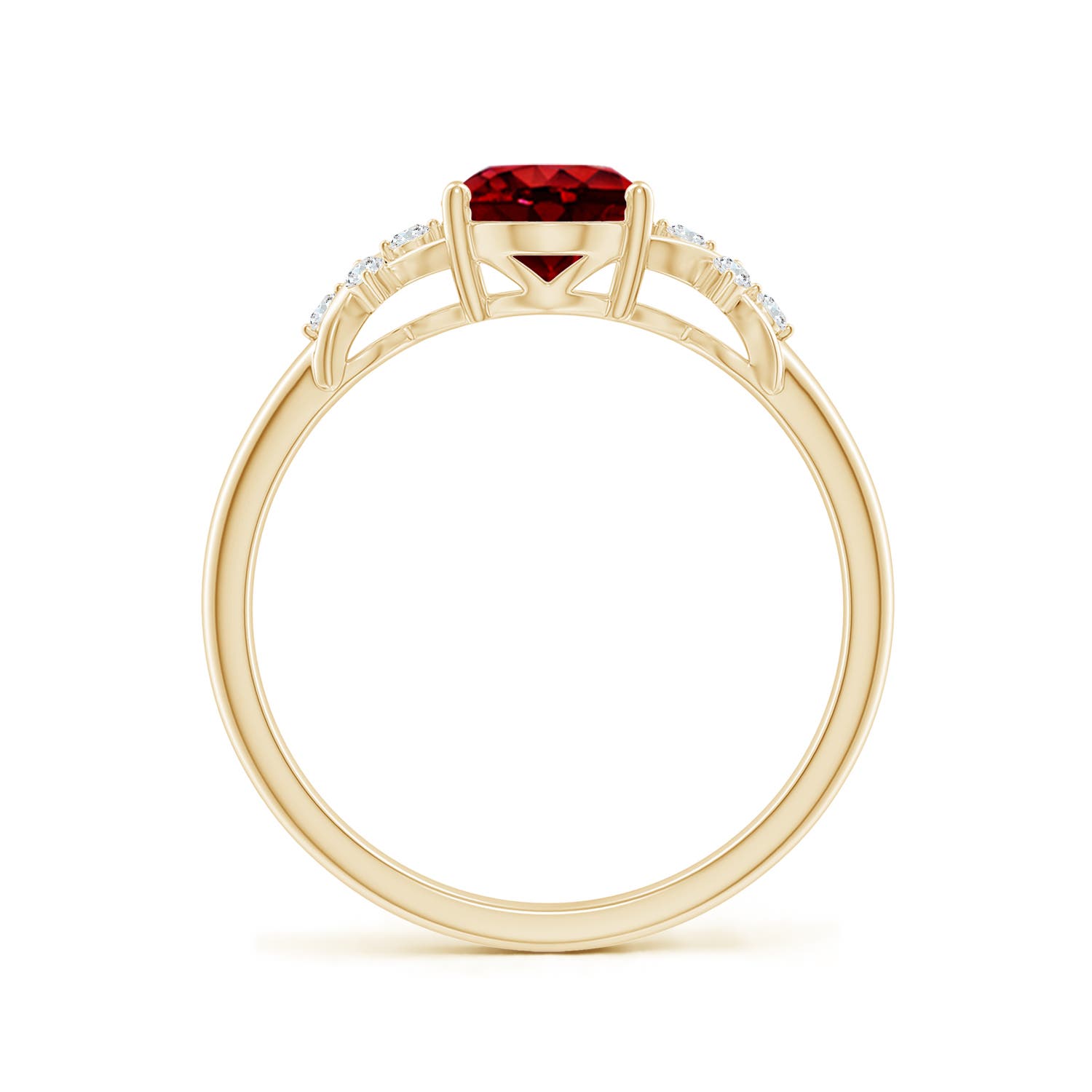 8x6mm AAAA Solitaire Oval Ruby Criss Cross Ring with Diamonds in Yellow Gold - side 2