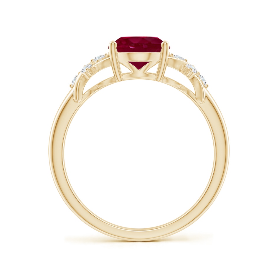9x7mm A Solitaire Oval Ruby Criss Cross Ring with Diamonds in Yellow Gold side 199