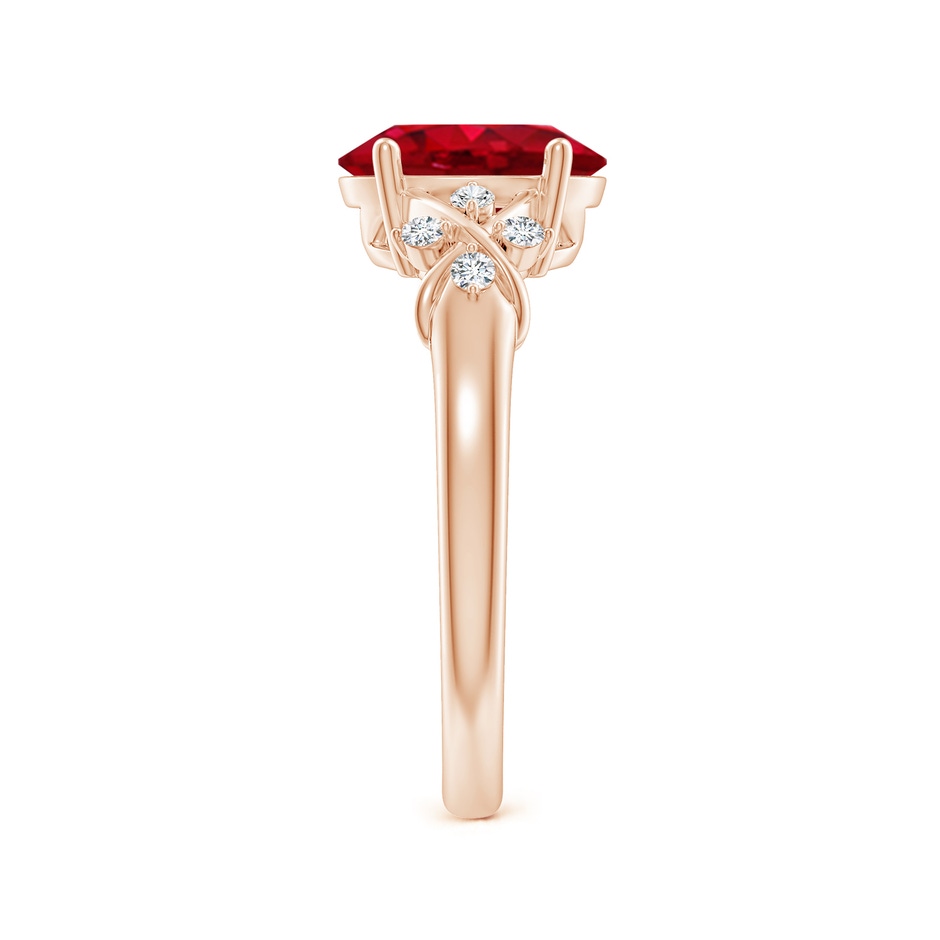 9x7mm AAA Solitaire Oval Ruby Criss Cross Ring with Diamonds in Rose Gold side 299