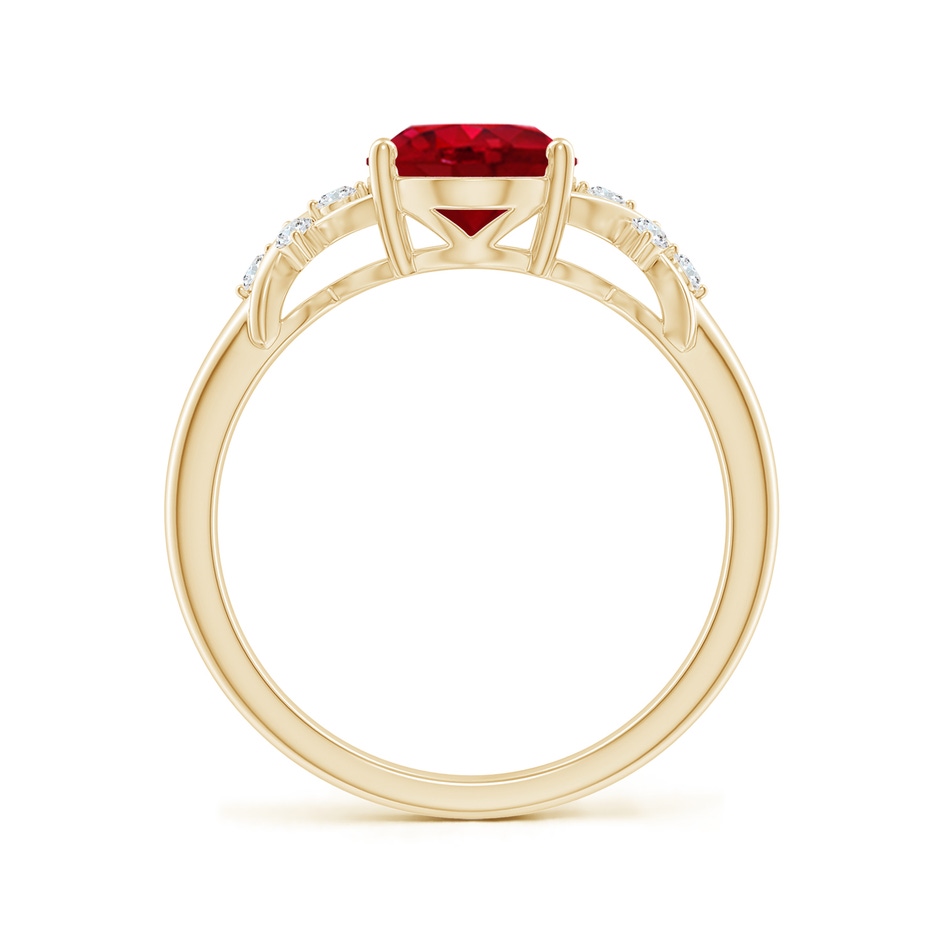 9x7mm AAA Solitaire Oval Ruby Criss Cross Ring with Diamonds in Yellow Gold side 199