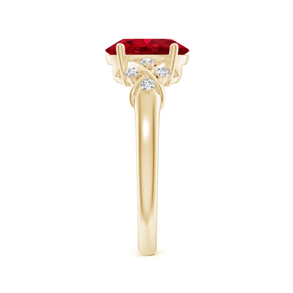9x7mm AAA Solitaire Oval Ruby Criss Cross Ring with Diamonds in Yellow Gold side 299
