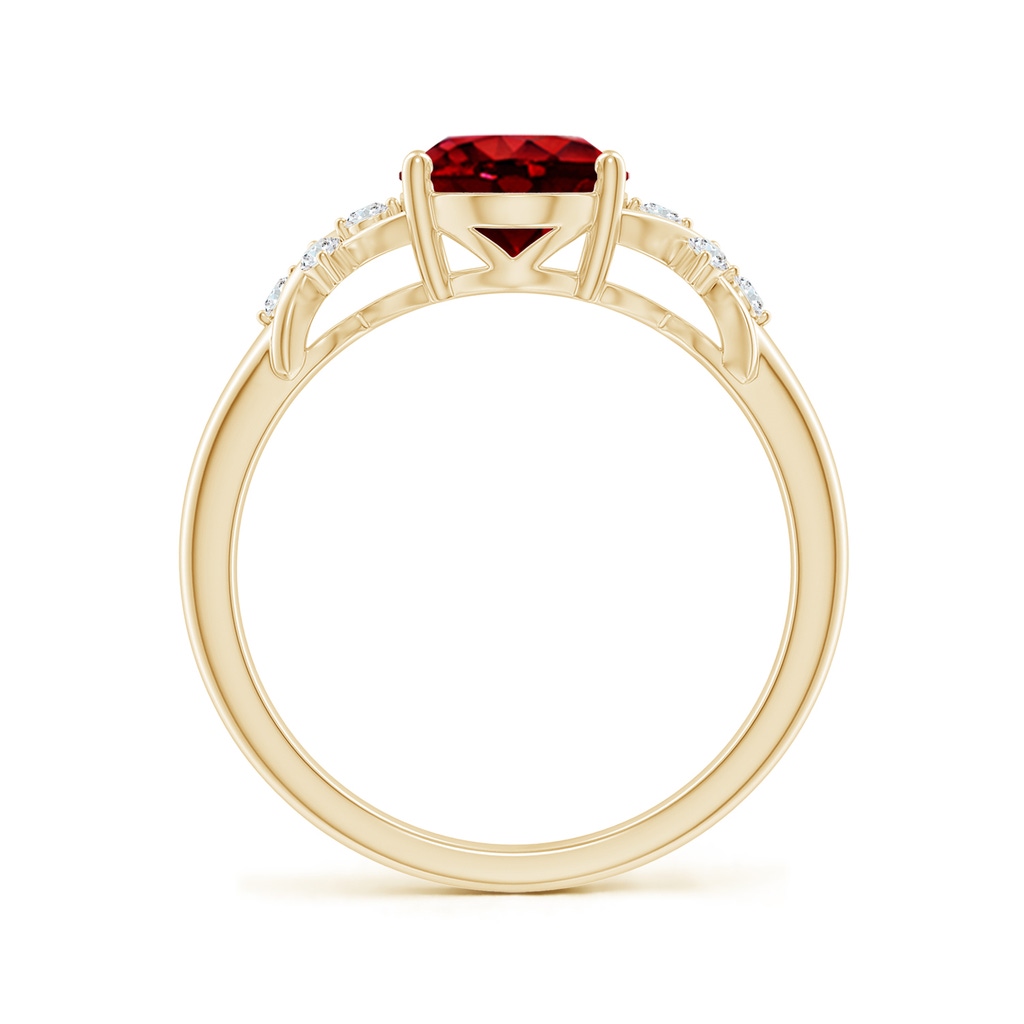 9x7mm AAAA Solitaire Oval Ruby Criss Cross Ring with Diamonds in 10K Yellow Gold Side 199