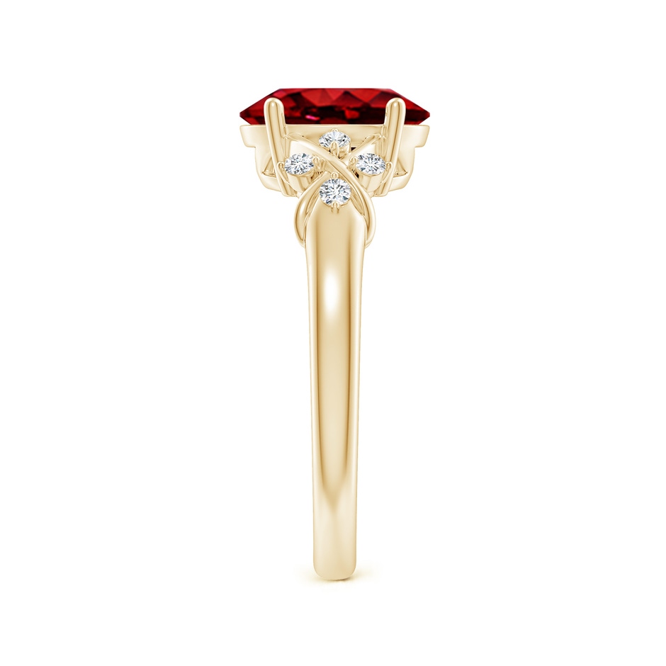 9x7mm AAAA Solitaire Oval Ruby Criss Cross Ring with Diamonds in 10K Yellow Gold side 299