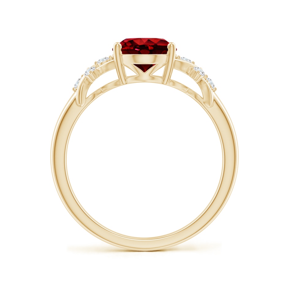 9x7mm AAAA Solitaire Oval Ruby Criss Cross Ring with Diamonds in Yellow Gold side 199