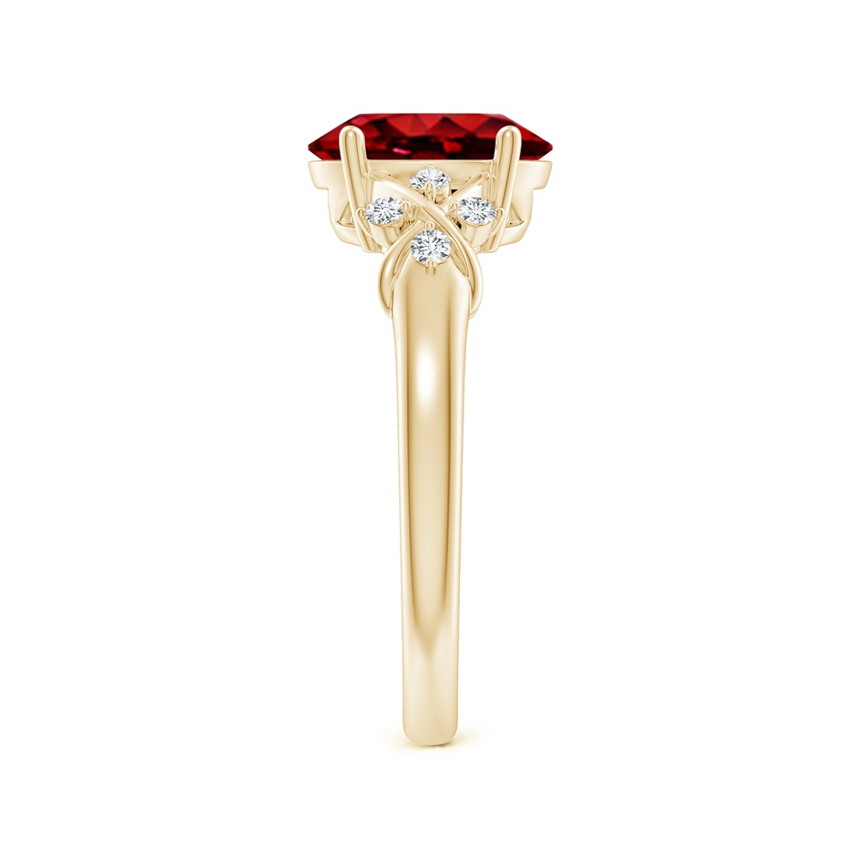 9x7mm AAAA Solitaire Oval Ruby Criss Cross Ring with Diamonds in Yellow Gold side 299