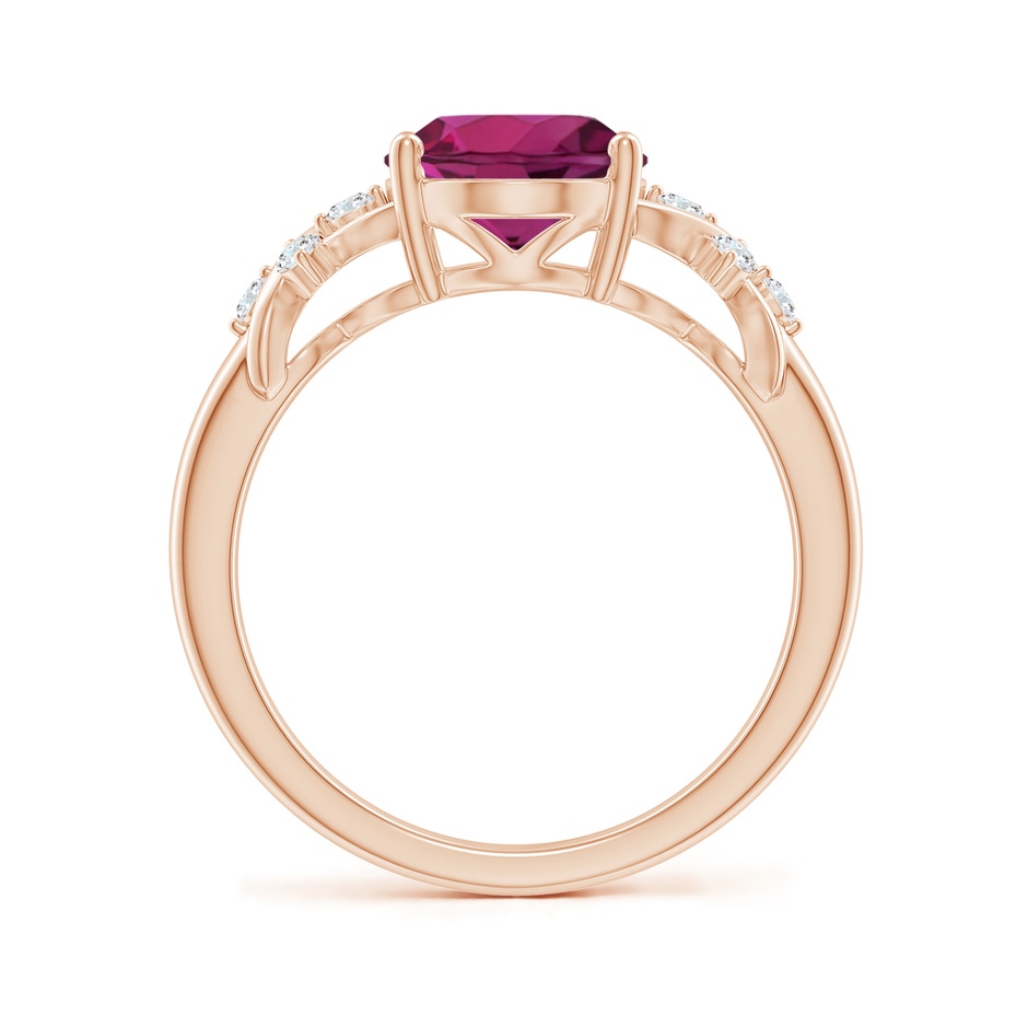 10x8mm AAAA Solitaire Oval Rhodolite Criss Cross Ring with Diamonds in Rose Gold side-1