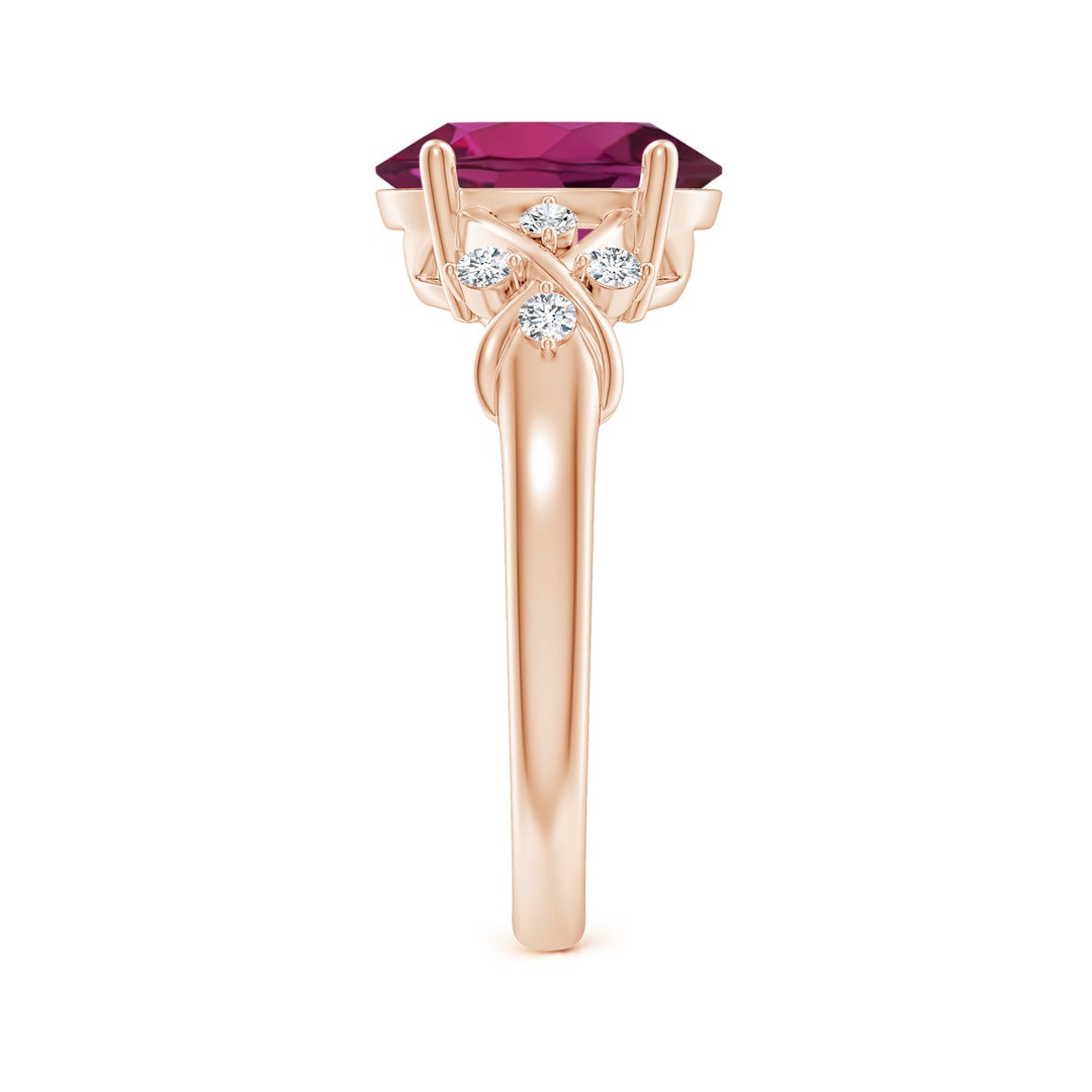 Rose Rhd Solitaire Oval Rhodolite Criss Cross Ring with Diamonds