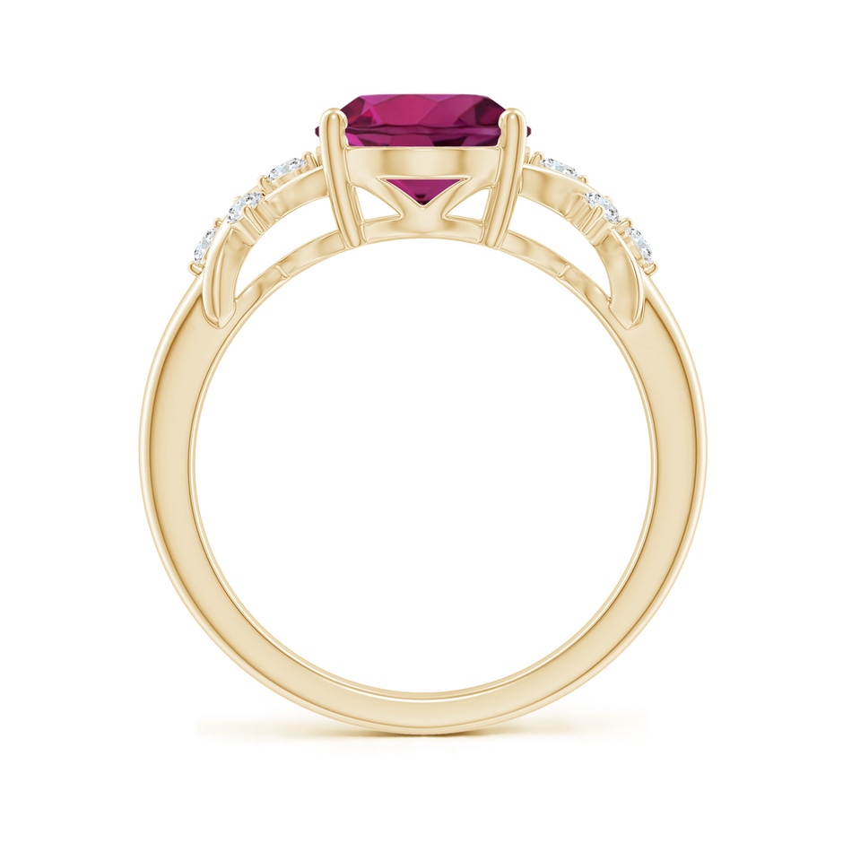 10x8mm AAAA Solitaire Oval Rhodolite Criss Cross Ring with Diamonds in Yellow Gold side-1