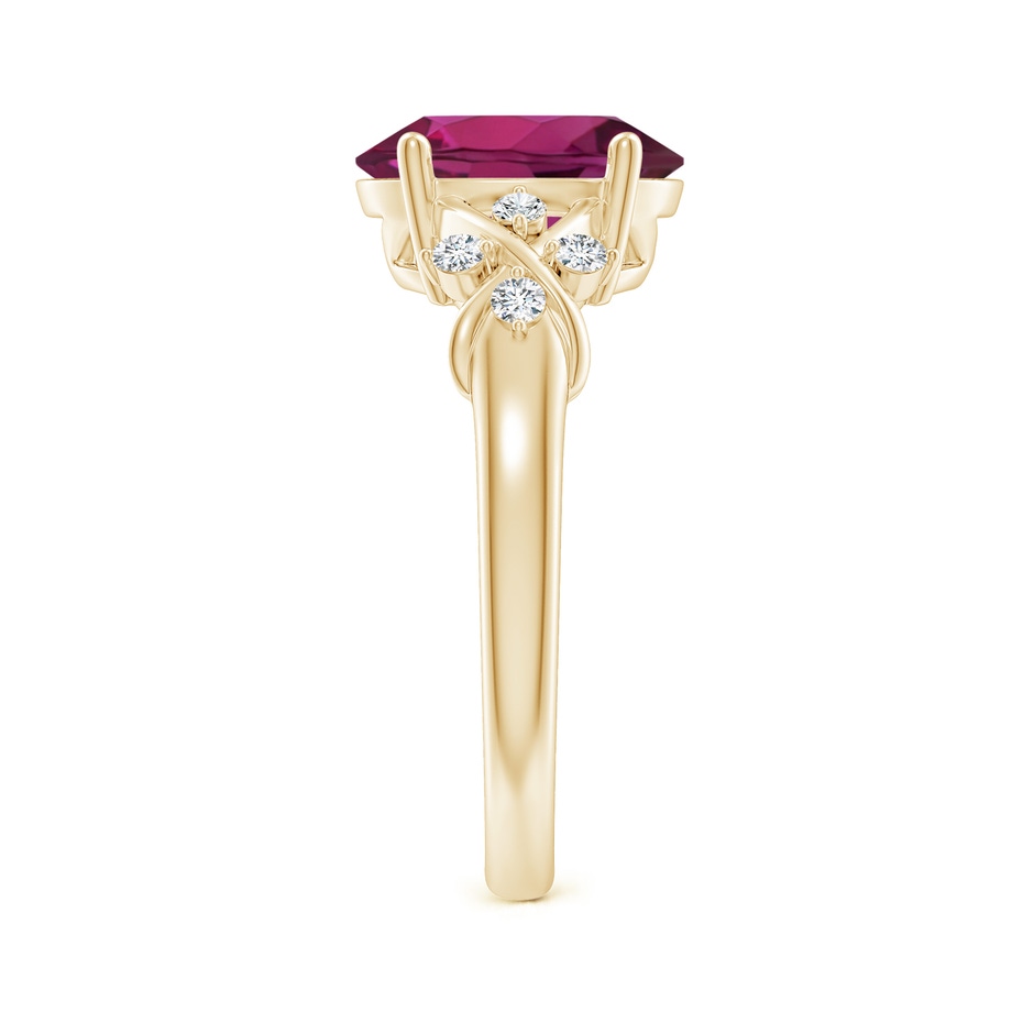 10x8mm AAAA Solitaire Oval Rhodolite Criss Cross Ring with Diamonds in Yellow Gold side-2