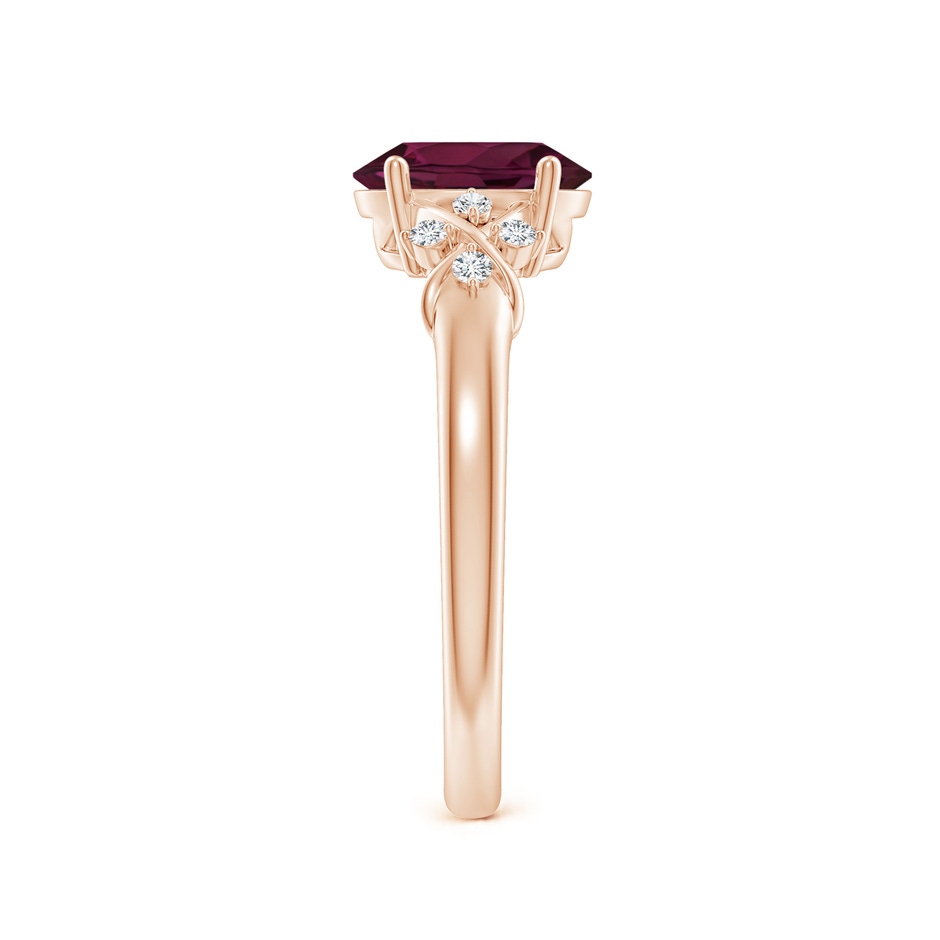 8x6mm A Solitaire Oval Rhodolite Criss Cross Ring with Diamonds in Rose Gold side-2