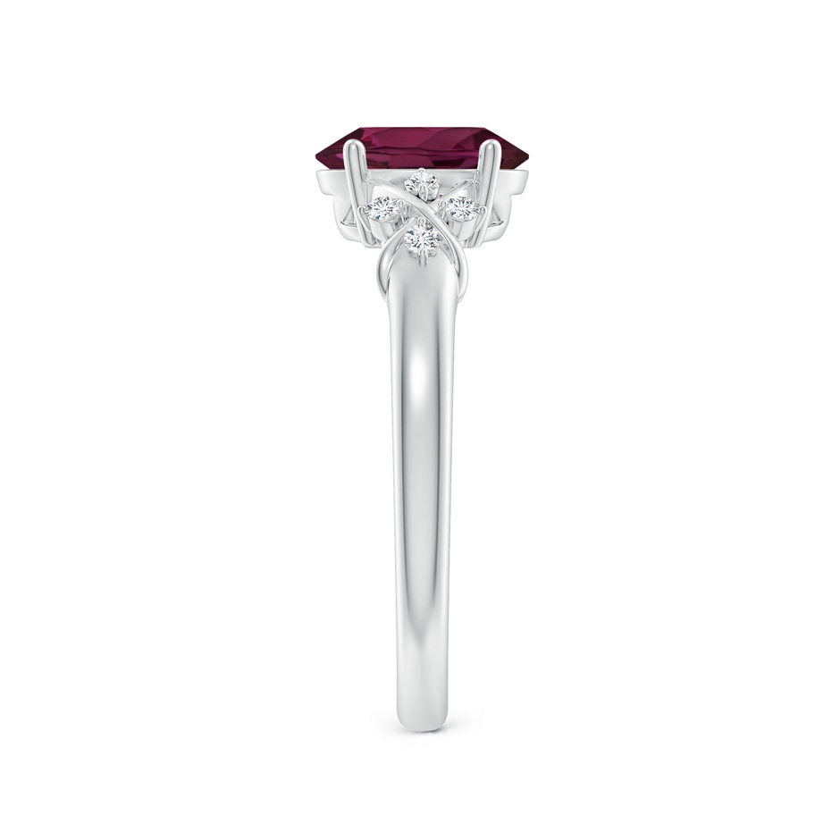 8x6mm AA Solitaire Oval Rhodolite Criss Cross Ring with Diamonds in White Gold side-2
