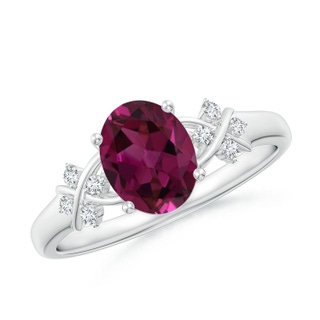 8x6mm AAAA Solitaire Oval Rhodolite Criss Cross Ring with Diamonds in P950 Platinum