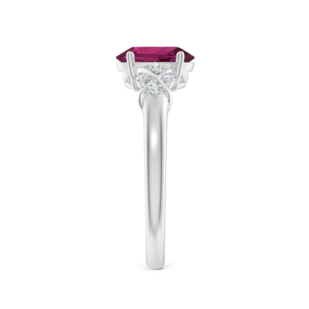 8x6mm AAAA Solitaire Oval Rhodolite Criss Cross Ring with Diamonds in P950 Platinum Side-2