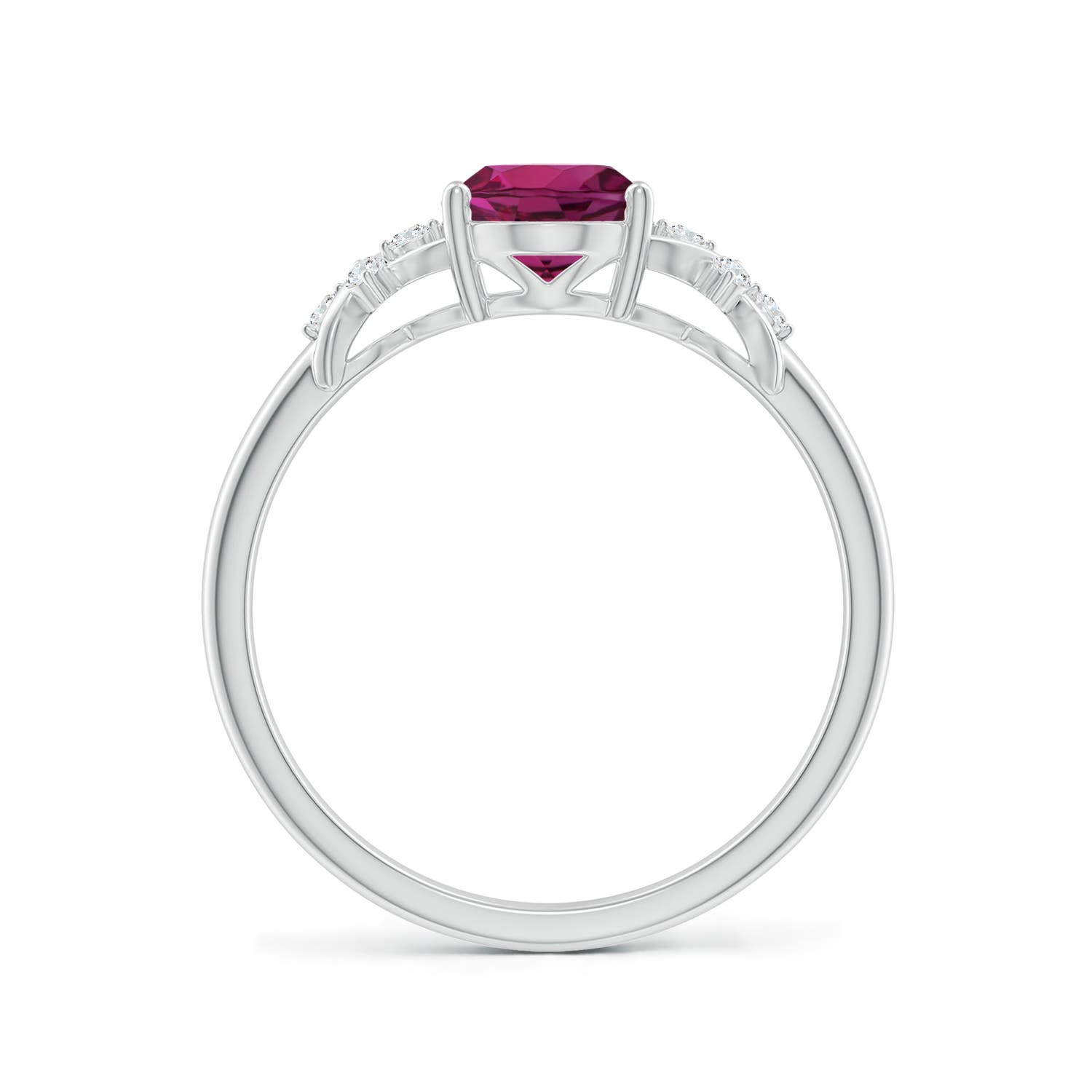 8x6mm AAAA Solitaire Oval Rhodolite Criss Cross Ring with Diamonds in White Gold - side 3
