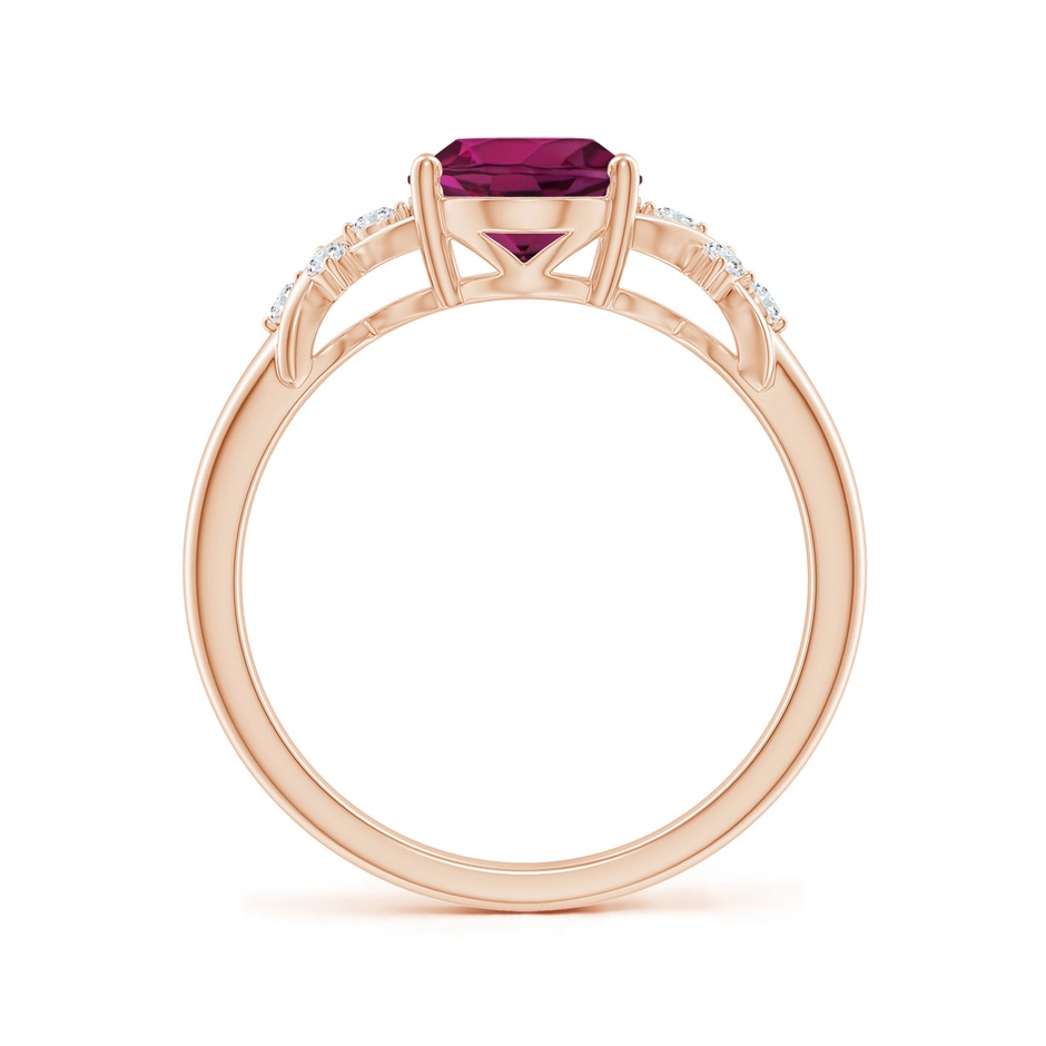 9x7mm AAA Solitaire Oval Rhodolite Criss Cross Ring with Diamonds in Rose Gold side-1