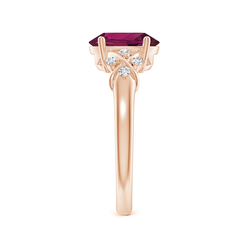 9x7mm AAA Solitaire Oval Rhodolite Criss Cross Ring with Diamonds in Rose Gold side-2