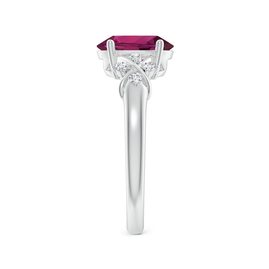 9x7mm AAAA Solitaire Oval Rhodolite Criss Cross Ring with Diamonds in P950 Platinum side-2