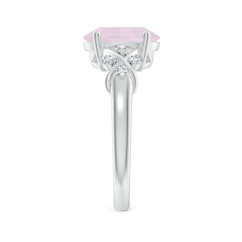10x8mm A Solitaire Oval Rose Quartz Criss Cross Ring with Diamonds in White Gold side-2