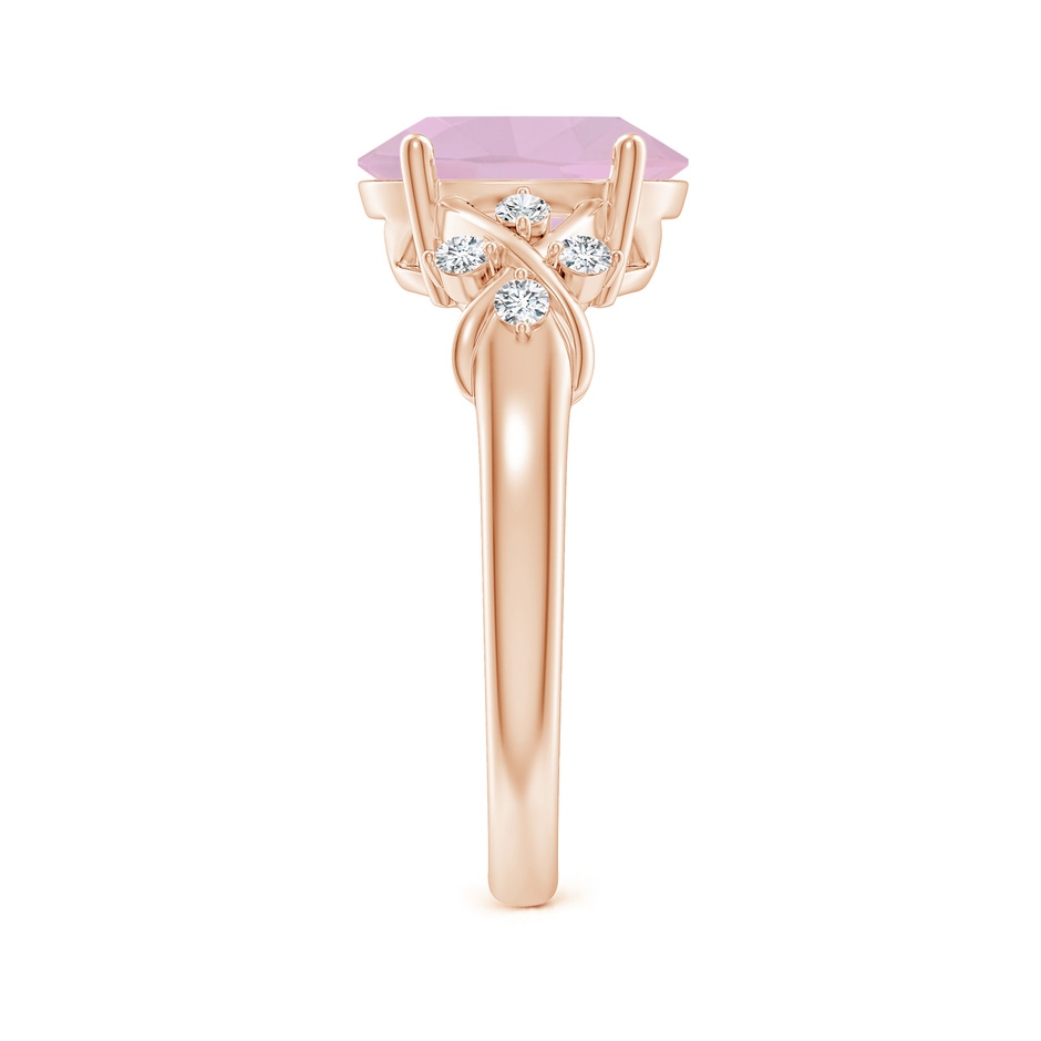 10x8mm AAA Solitaire Oval Rose Quartz Criss Cross Ring with Diamonds in Rose Gold side-2